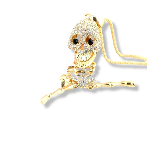 Choose your color gold plated pink or white crystal skeleton necklace - Picture 2 of 16